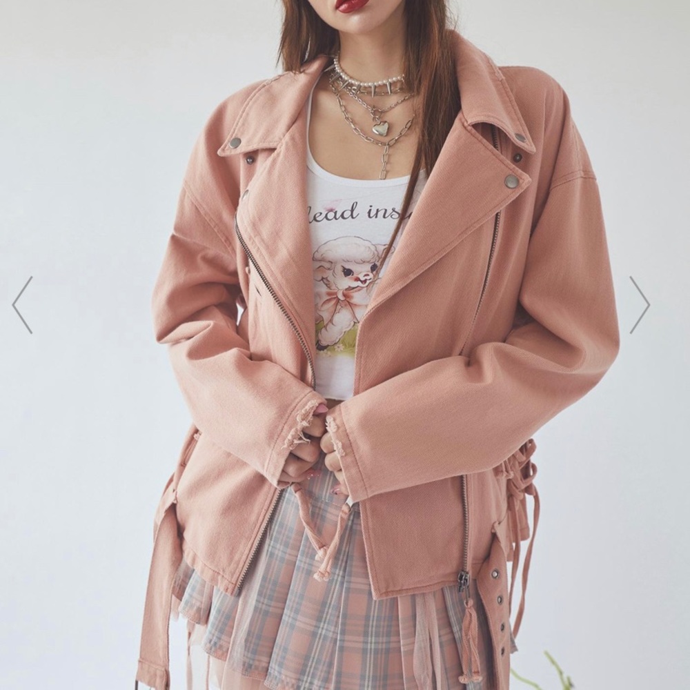 Oversized pink denim jacket